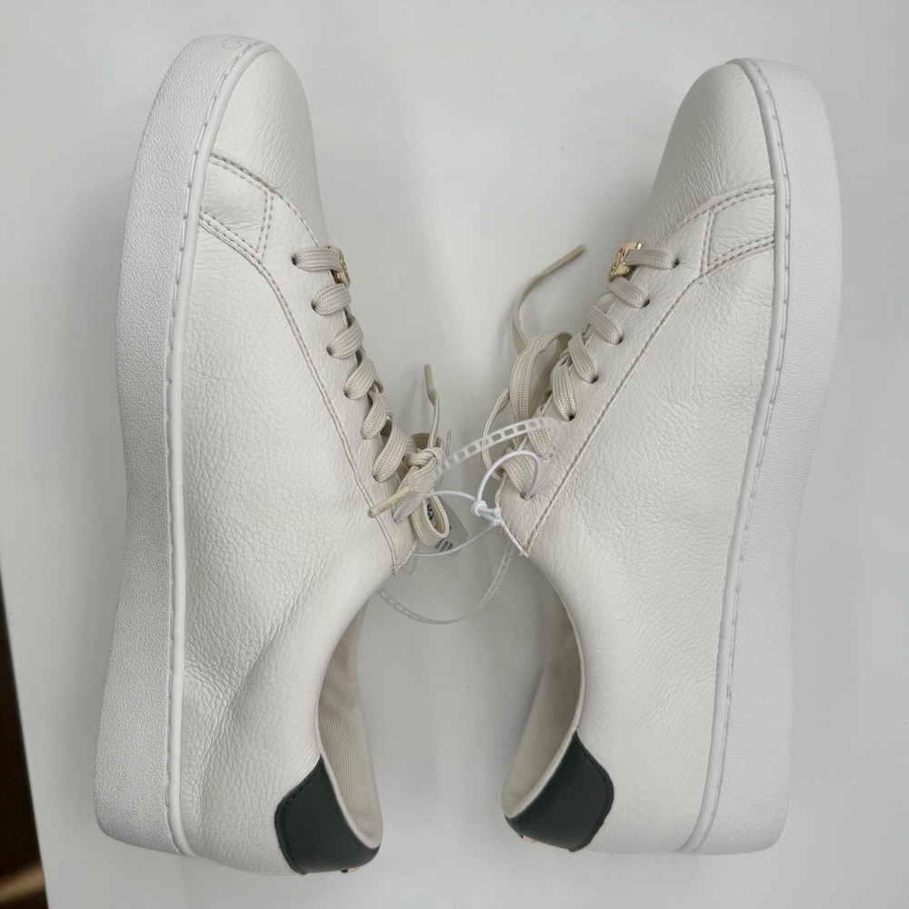 Michael Kors MK Faux Leather Sneakers White Dark Green Trim Women's Size 10 NEW - Picture 6 of 9